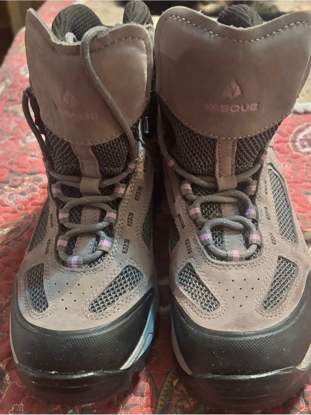 Vasque Women's Taupe and Black Trail Hiking Boots with Subtle Purple Accents